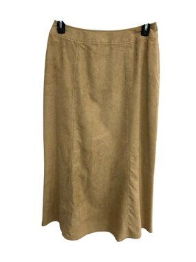 Liz Claiborne 10 Faux Suede Beige Fulky Lined Midi Skirt Minimalist Boho